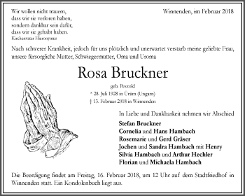 Traueranzeige von Rosa Bruckner von Waiblinger Kreiszeitung