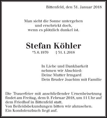 Traueranzeige von Stefan Köhler von Waiblinger Kreiszeitung