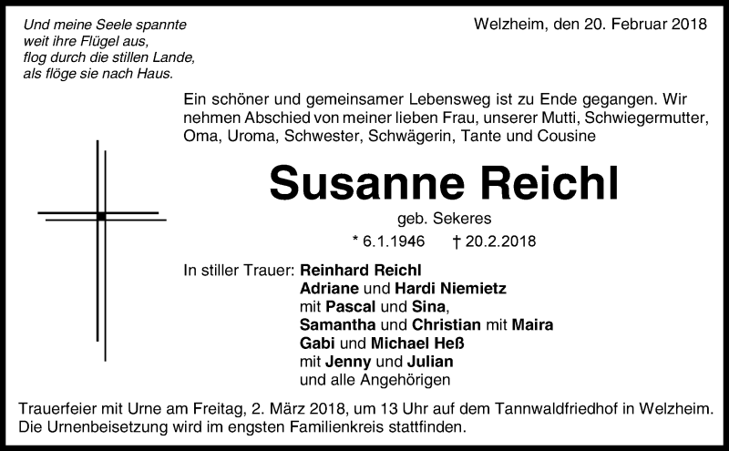  Traueranzeige für Susanne Reichl vom 24.02.2018 aus Waiblinger Kreiszeitung