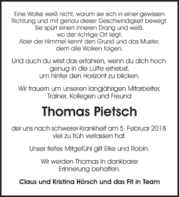 Traueranzeige von Thomas Pietsch von Waiblinger Kreiszeitung