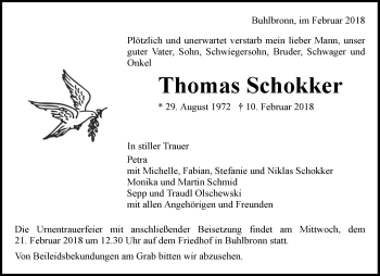 Traueranzeige von Thomas Schokker von Waiblinger Kreiszeitung