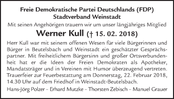 Traueranzeige von Werner Kull von Waiblinger Kreiszeitung