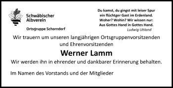 Traueranzeige von Werner Lamm von Waiblinger Kreiszeitung