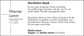 Traueranzeige von Werner Lamm von Waiblinger Kreiszeitung