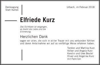 Traueranzeige von Elfriede Kurz von Waiblinger Kreiszeitung