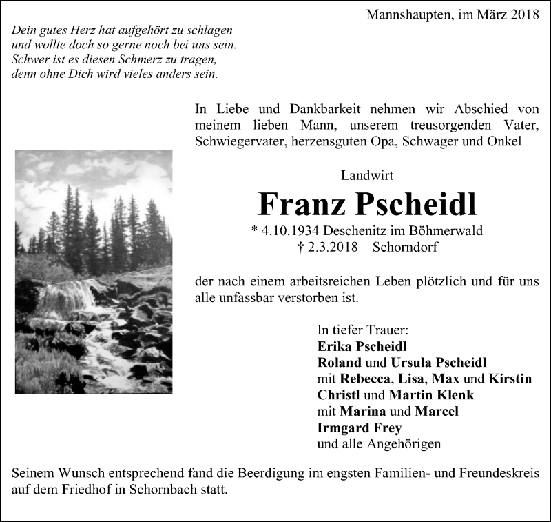  Traueranzeige für Franz Pscheidl vom 10.03.2018 aus Waiblinger Kreiszeitung