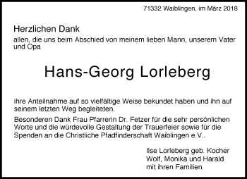 Traueranzeige von Hans-Georg Lorleberg von Waiblinger Kreiszeitung