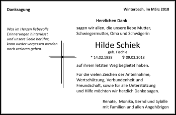 Traueranzeige von Hilde Schiek von Waiblinger Kreiszeitung