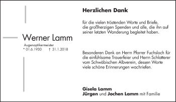 Traueranzeige von Werner Lamm von Waiblinger Kreiszeitung