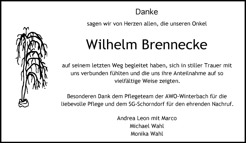  Traueranzeige für Wilhelm Brennecke vom 10.03.2018 aus Waiblinger Kreiszeitung