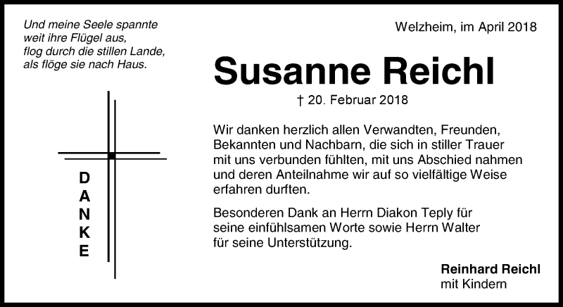  Traueranzeige für Susanne Reichl vom 07.04.2018 aus Waiblinger Kreiszeitung