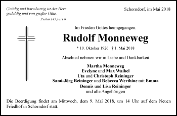 Traueranzeige von Rudolf Monneweg von Waiblinger Kreiszeitung