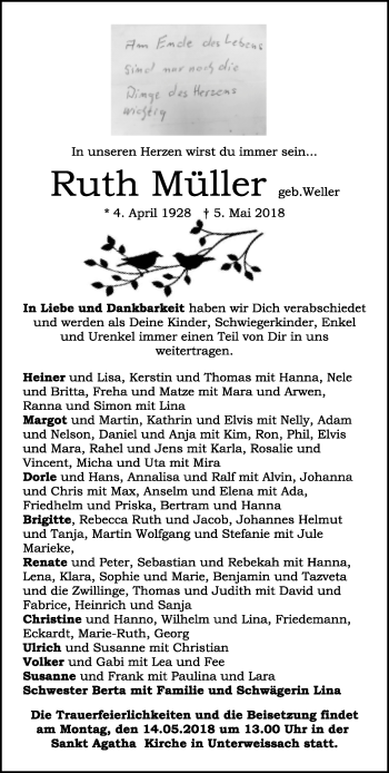 Traueranzeige von Ruth Müller von Waiblinger Kreiszeitung
