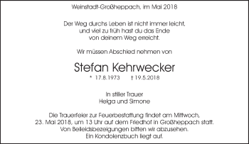 Traueranzeige von Stefan Kehrwecker von Waiblinger Kreiszeitung
