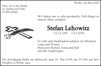 Traueranzeige von Stefan Lehowitz von Waiblinger Kreiszeitung