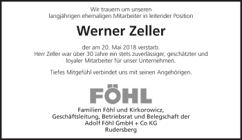 Traueranzeige von Werner Zeller von Waiblinger Kreiszeitung