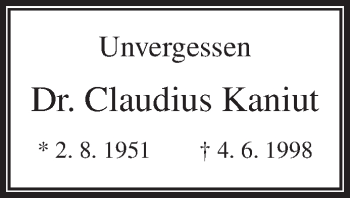 Traueranzeige von Claudius Kaniut von Waiblinger Kreiszeitung