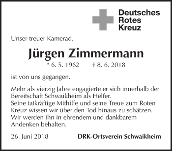 Traueranzeige von Jürgen Zimmermann von Waiblinger Kreiszeitung
