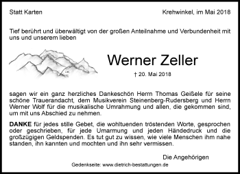 Traueranzeige von Werner Zeller von Waiblinger Kreiszeitung