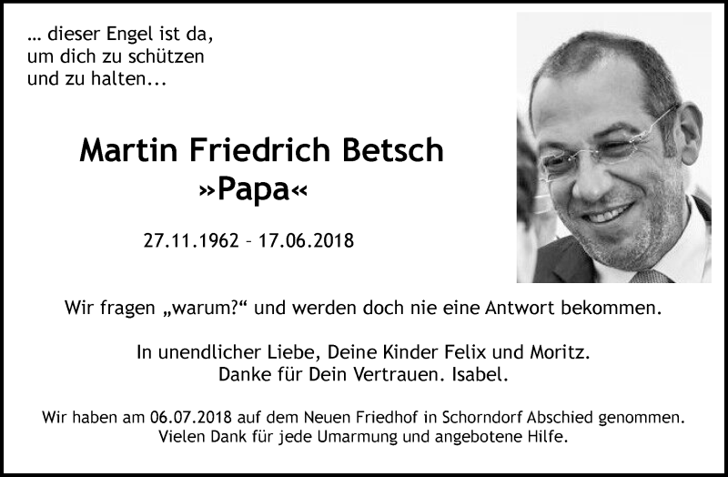  Traueranzeige für Martin Friedrich Betsch vom 07.07.2018 aus Waiblinger Kreiszeitung