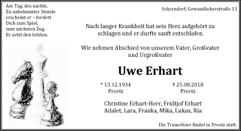 Traueranzeige von Uwe Erhart von Waiblinger Kreiszeitung