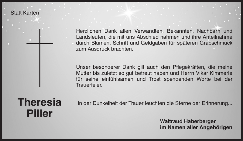  Traueranzeige für Theresia Piller vom 28.09.2018 aus Waiblinger Kreiszeitung