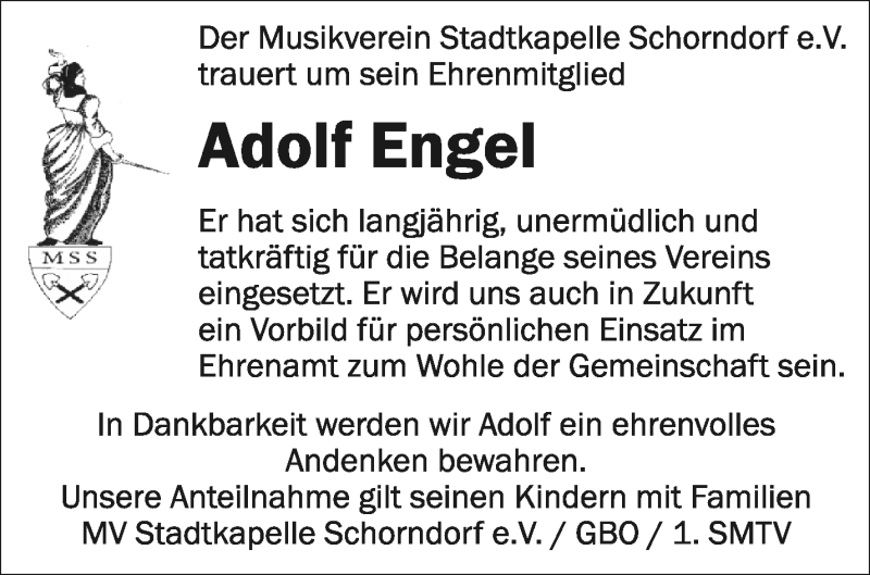  Traueranzeige für Adolf Engel vom 29.01.2019 aus Waiblinger Kreiszeitung