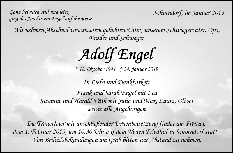  Traueranzeige für Adolf Engel vom 29.01.2019 aus Waiblinger Kreiszeitung