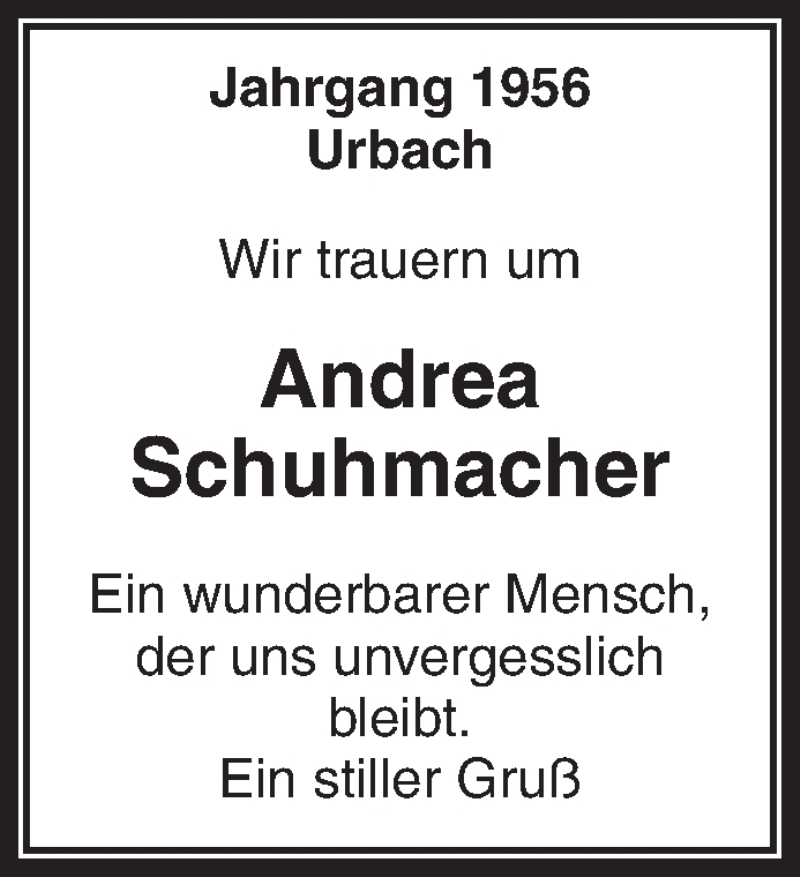  Traueranzeige für Andrea Schuhmacher vom 04.01.2019 aus Waiblinger Kreiszeitung