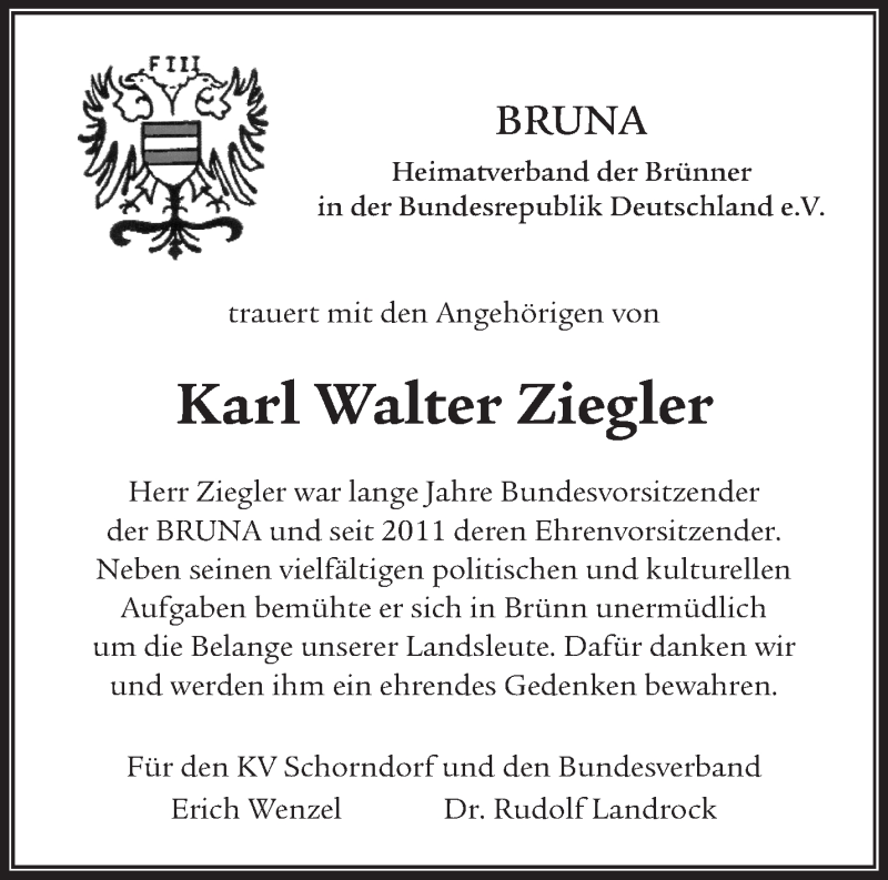  Traueranzeige für Karl Walter Ziegler vom 22.01.2019 aus Waiblinger Kreiszeitung