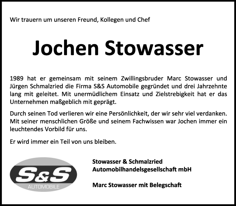  Traueranzeige für Jochen Stowasser vom 30.10.2019 aus Waiblinger Kreiszeitung