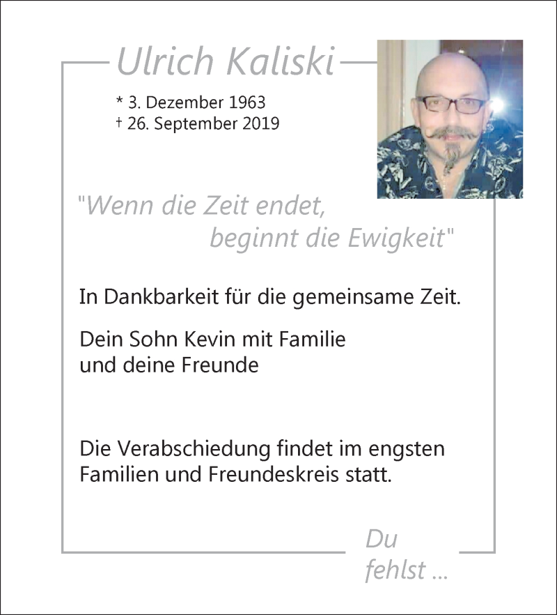  Traueranzeige für Ulrich Kaliski vom 05.10.2019 aus Waiblinger Kreiszeitung