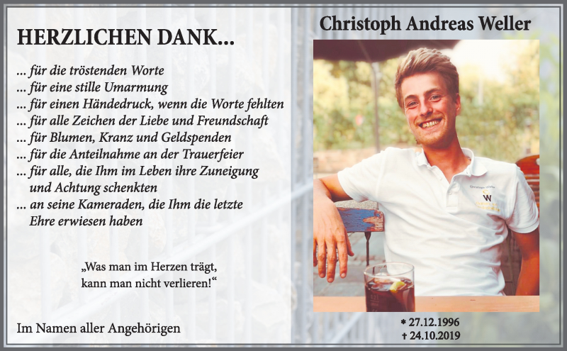  Traueranzeige für Christoph Andreas Weller vom 14.11.2019 aus Waiblinger Kreiszeitung