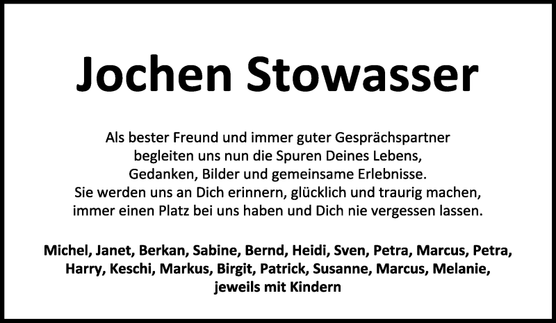 Traueranzeige für Jochen Stowasser vom 02.11.2019 aus Waiblinger Kreiszeitung
