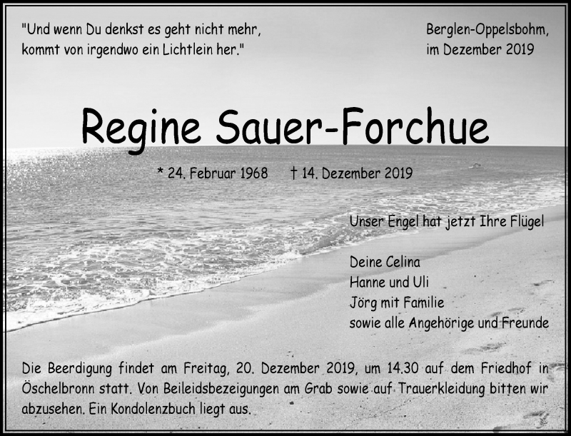  Traueranzeige für Regine Sauer-Forchue vom 18.12.2019 aus Waiblinger Kreiszeitung