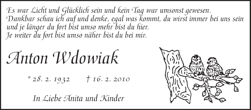  Traueranzeige für Anton Wdowiak vom 16.02.2019 aus Waiblinger Kreiszeitung