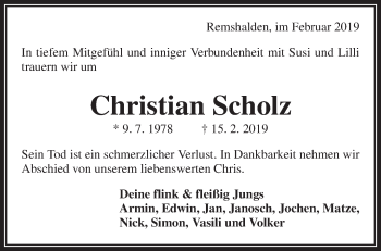 Traueranzeige von Christian Scholz von Waiblinger Kreiszeitung