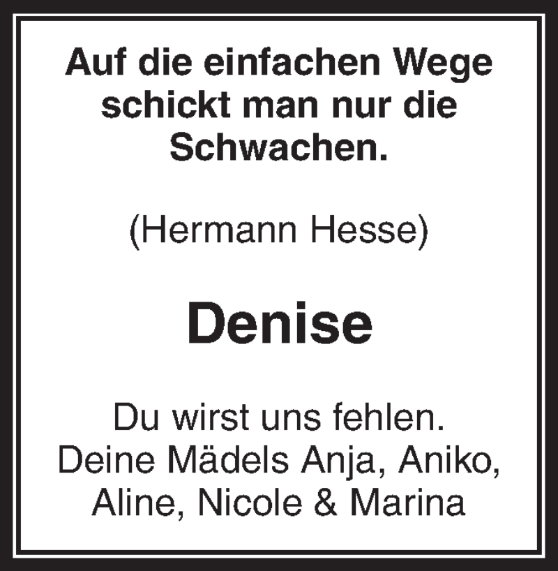  Traueranzeige für Denise Dittel vom 16.02.2019 aus Waiblinger Kreiszeitung