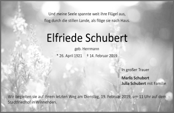 Traueranzeige von Elfriede Schubert von Waiblinger Kreiszeitung