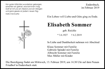 Traueranzeige von Elisabeth Sommer von Waiblinger Kreiszeitung