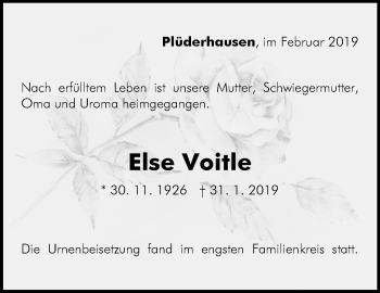 Traueranzeige von Else Voitle von Waiblinger Kreiszeitung