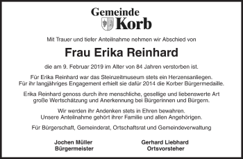 Traueranzeige von Erika Reinhard von Waiblinger Kreiszeitung