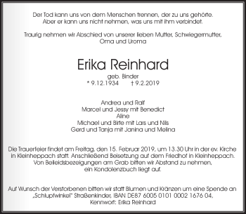 Traueranzeige von Erika Reinhard von Waiblinger Kreiszeitung