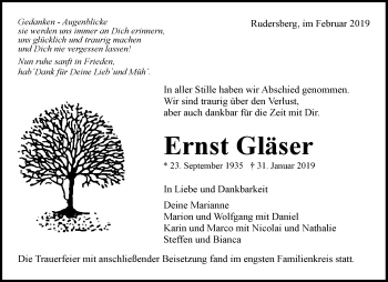Traueranzeige von Ernst Gläser von Waiblinger Kreiszeitung