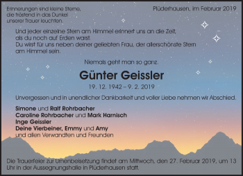 Traueranzeige von Günter Geissler von Waiblinger Kreiszeitung
