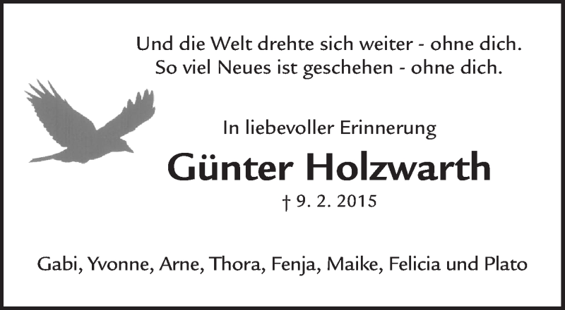  Traueranzeige für Günter Holzwarth vom 09.02.2019 aus Waiblinger Kreiszeitung