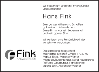 Traueranzeige von Hans Fink von Waiblinger Kreiszeitung