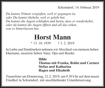 Traueranzeige von Horst Mann von Waiblinger Kreiszeitung