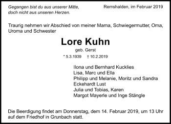 Traueranzeige von Lore Kuhn von Waiblinger Kreiszeitung