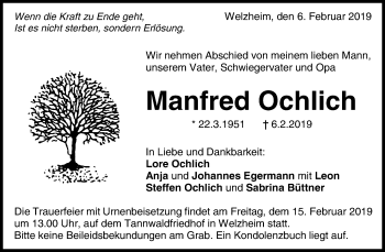 Traueranzeige von Manfred Ochlich von Waiblinger Kreiszeitung